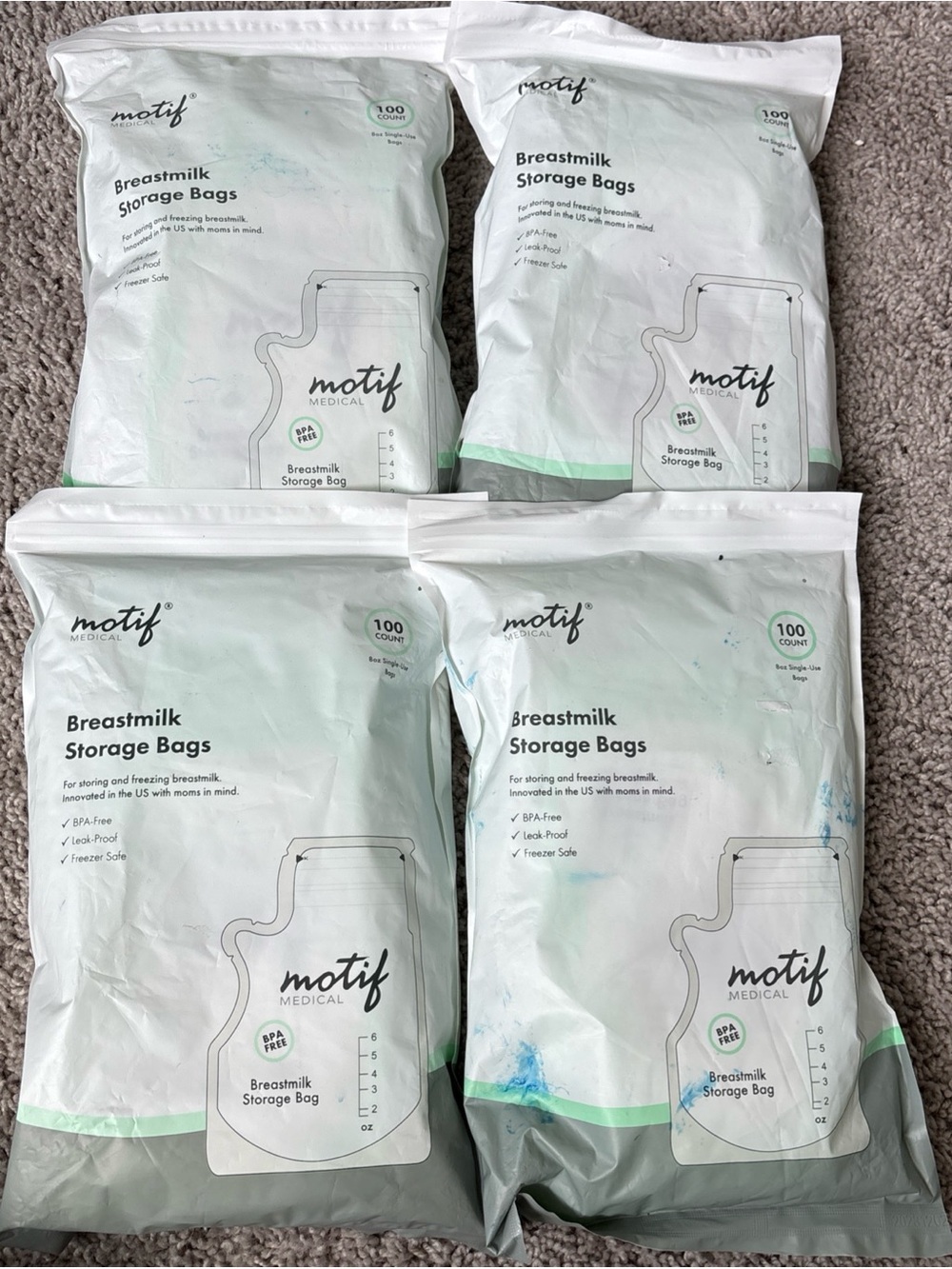 400 Motif Medical Breastmilk Storage Bags 8oz Single Use Bags Freezer Safe